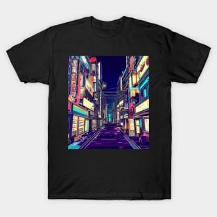 Anime japan street scene, urban, night view T-Shirt